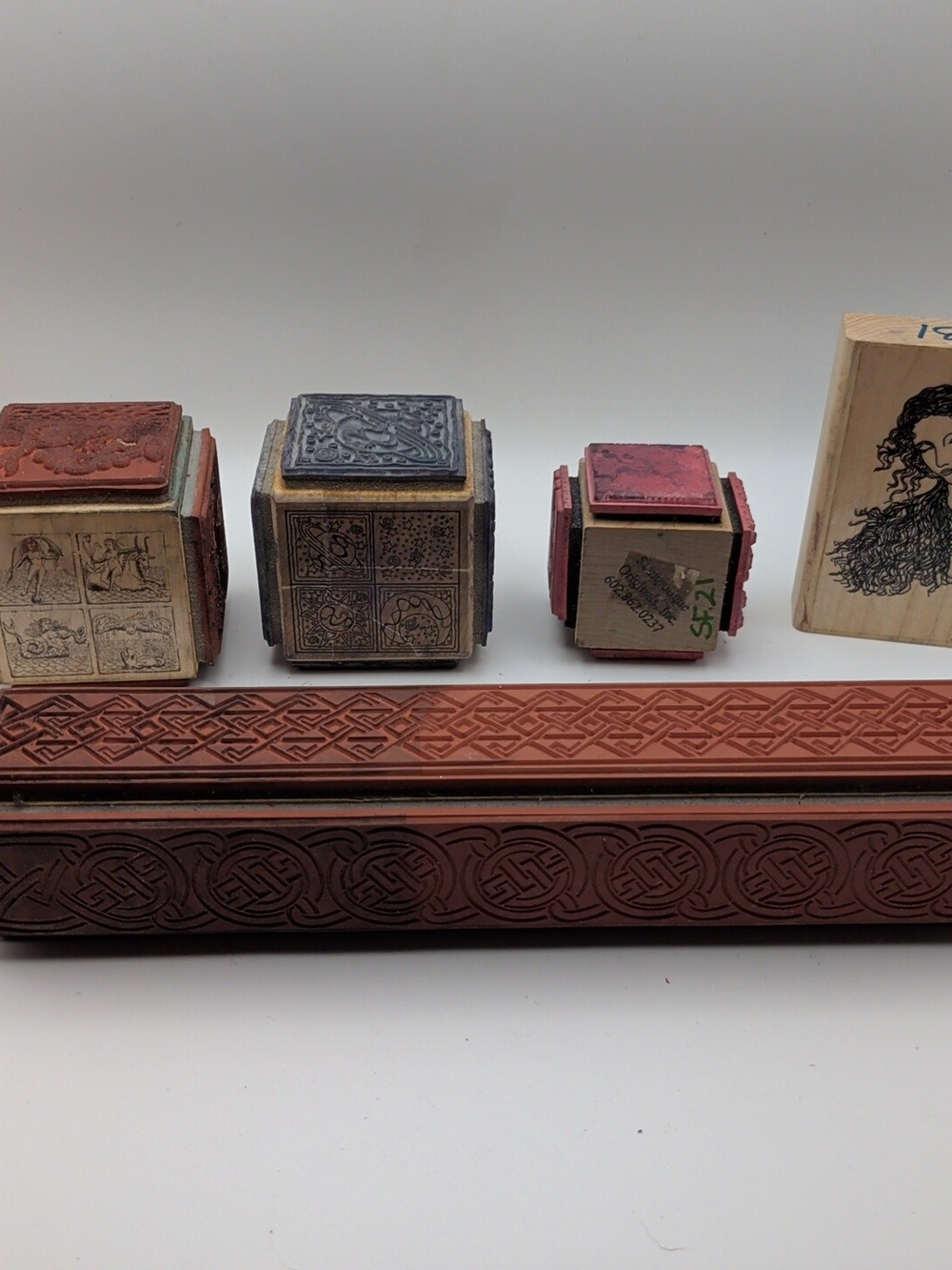 Mounted Wood Rubber Stamps Lot Of 5 - Random Theme